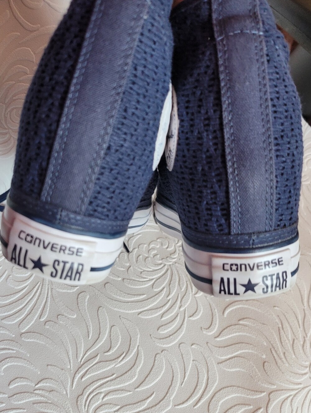Converse High Top Crochet Hidden Wedge Sneakers - Navy Blue and White Size 8M - Picture 8 of 10